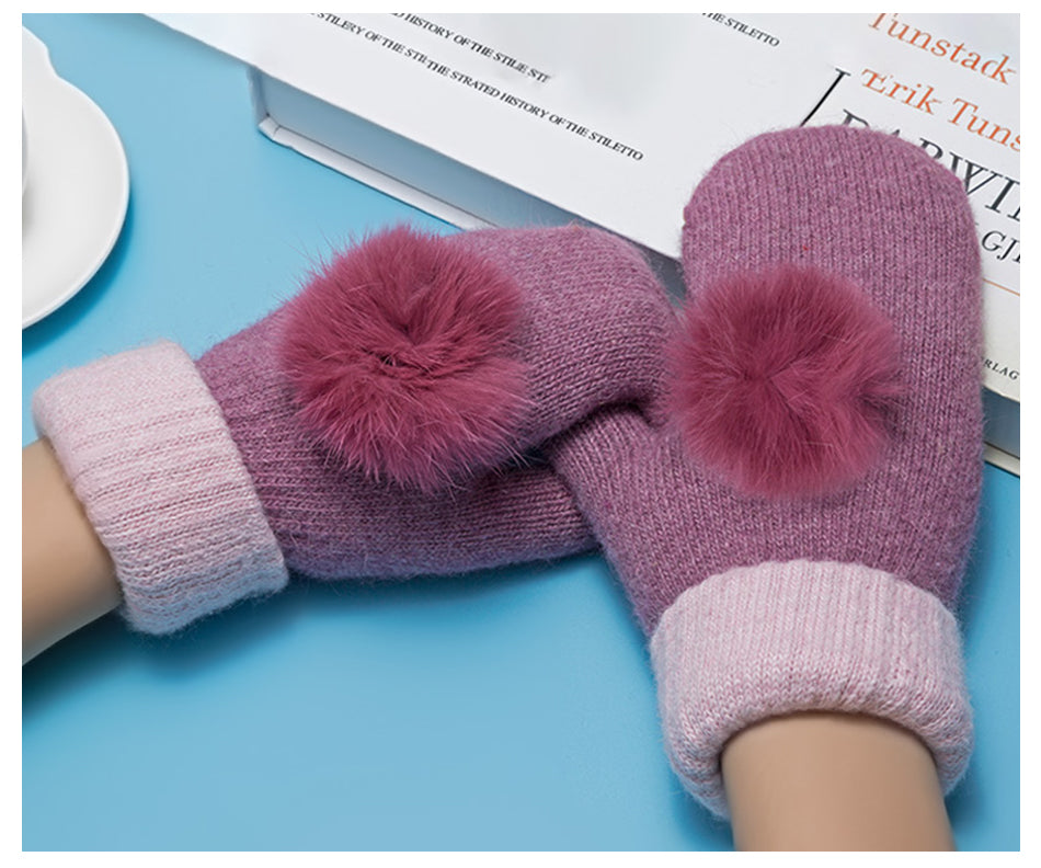 Delightful Pom Poms Mittens
