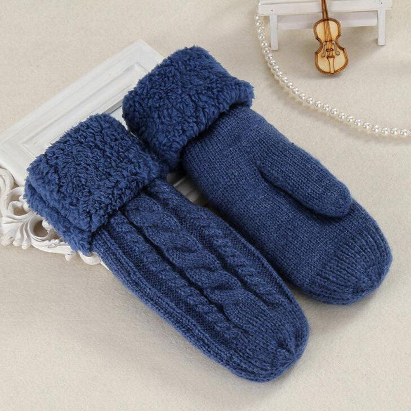 Women Wool Plus Velvet Mittens
