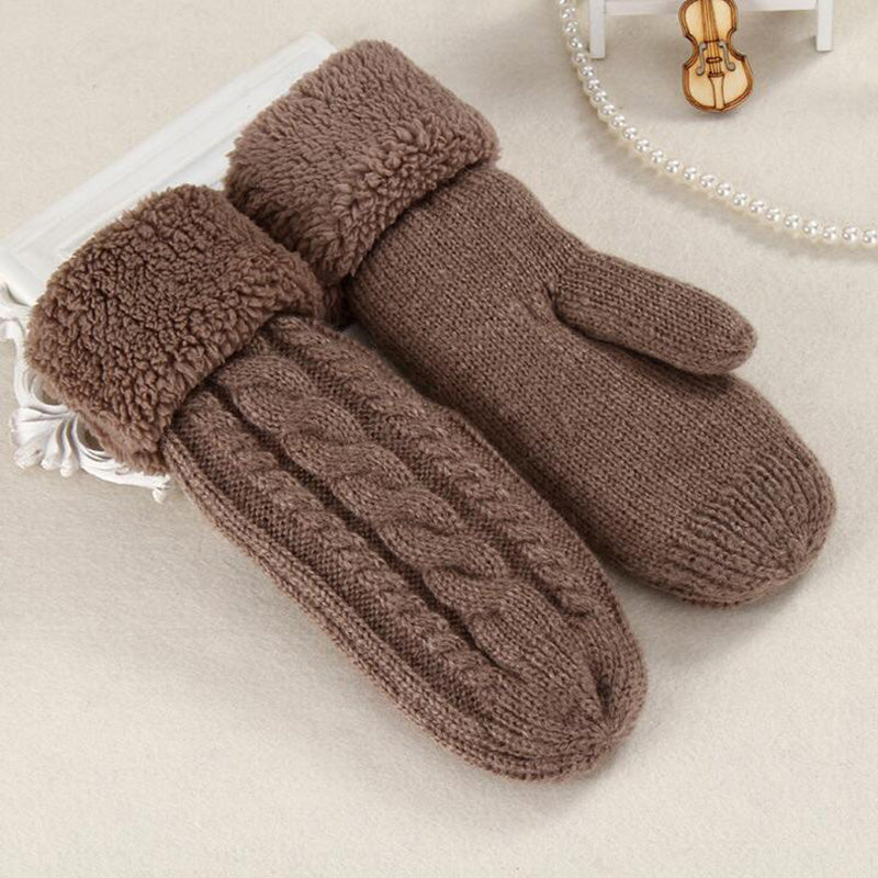 Women Wool Plus Velvet Mittens