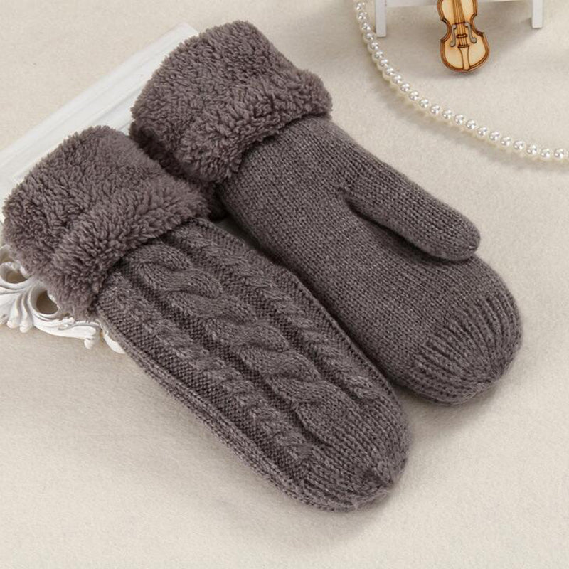 Women Wool Plus Velvet Mittens