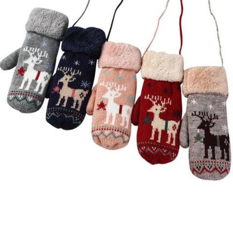 Cartoon Deer Wool Knitted Mittens