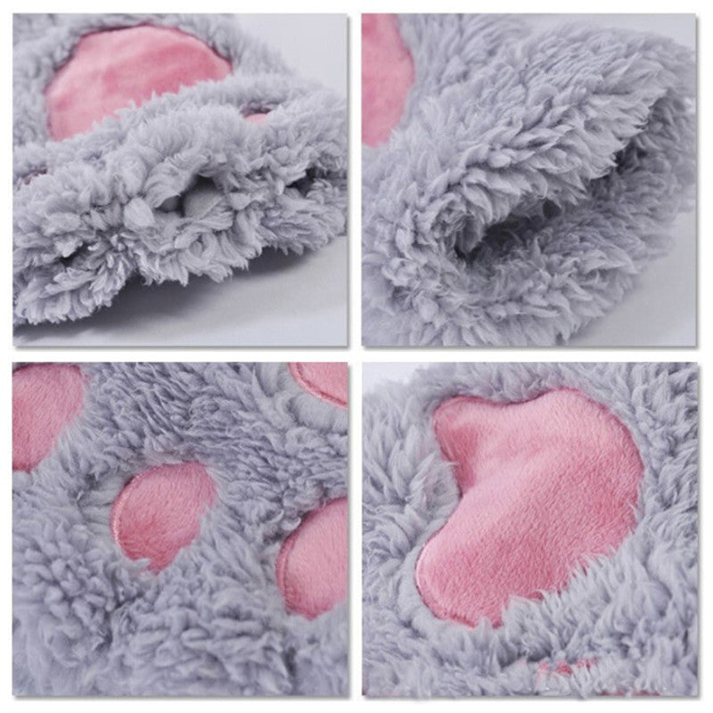 Fluffy Plush Paw Fingerless Gloves