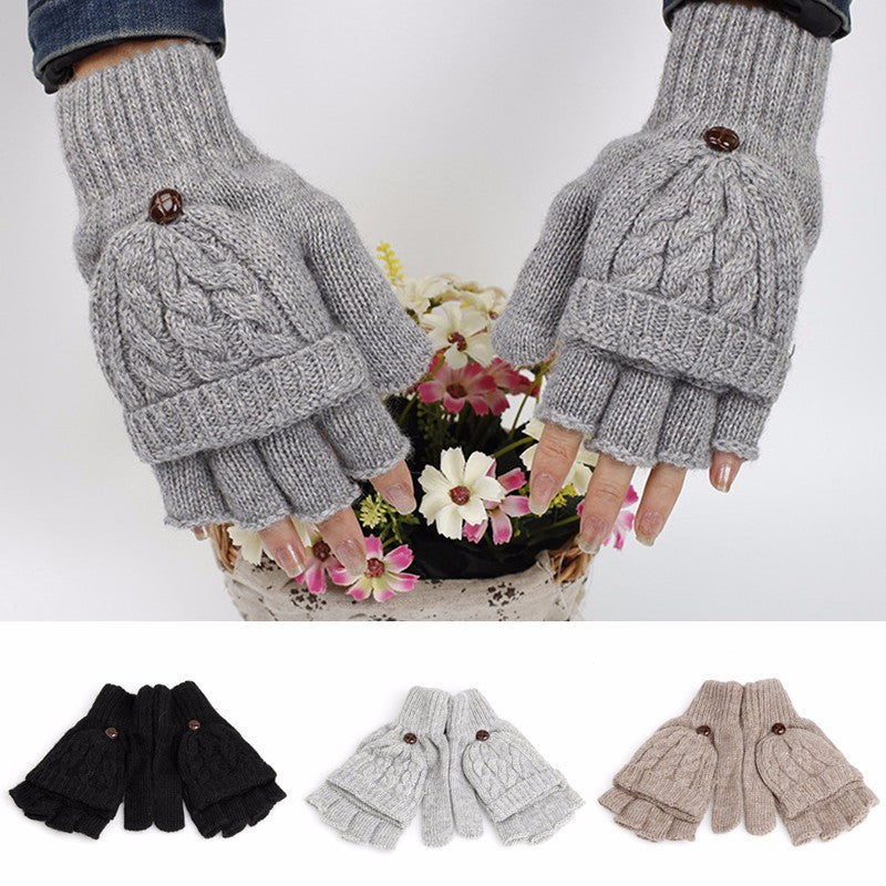 Women Woolen Solid Fingerless Gloves
