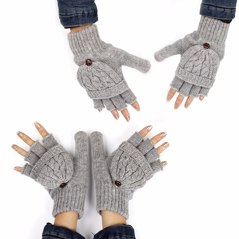 Women Woolen Solid Fingerless Gloves