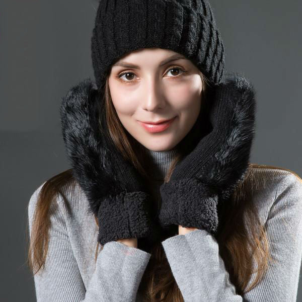 Fashion Knitted Velvet Mittens