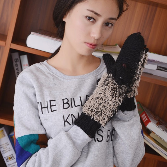 Cartoon Hedgehog Mittens