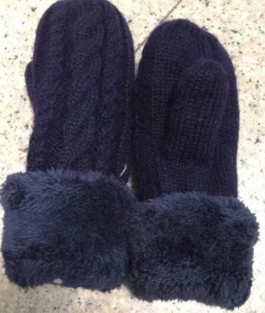 Women Wool Plus Velvet Mittens