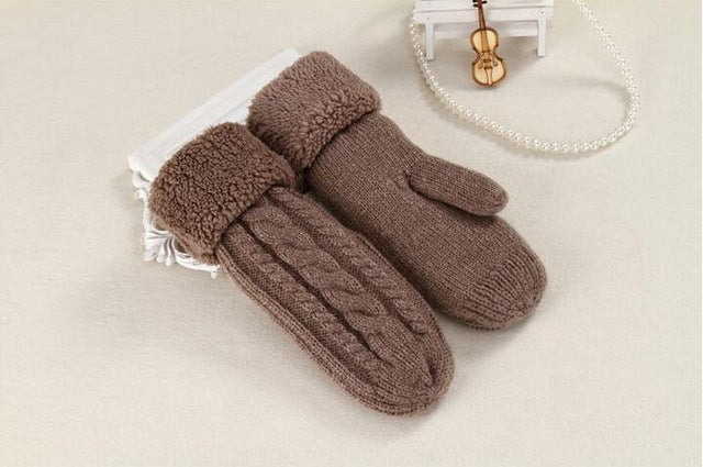 Women Wool Plus Velvet Mittens