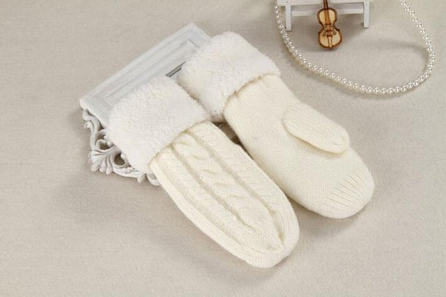 Women Wool Plus Velvet Mittens